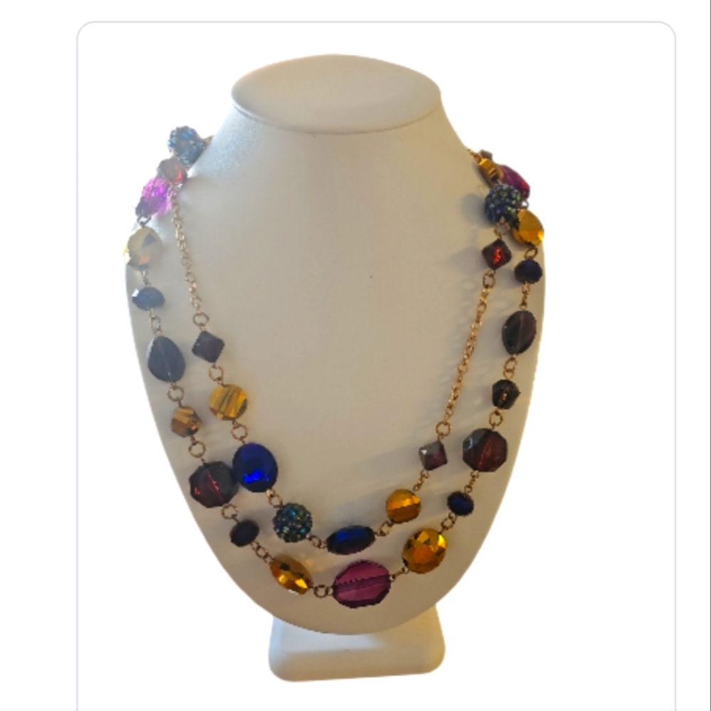 Vintage Long Multicolor ( Rainbow ) Crystals Beaded  Necklace.